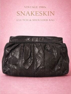Vintage Snakeskin Clutch & Shoulder Bag - Black